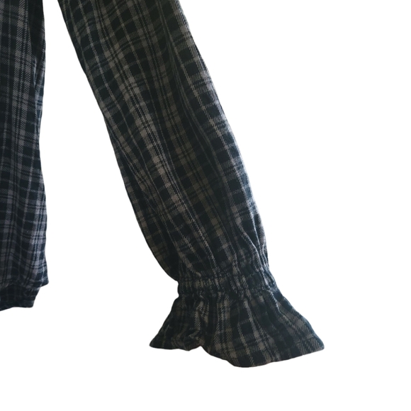 Beachlunchlounge Luna Plaid Ruffle Cuff Tunic Top S Black Gray Long Sleeve - Picture 3 of 11